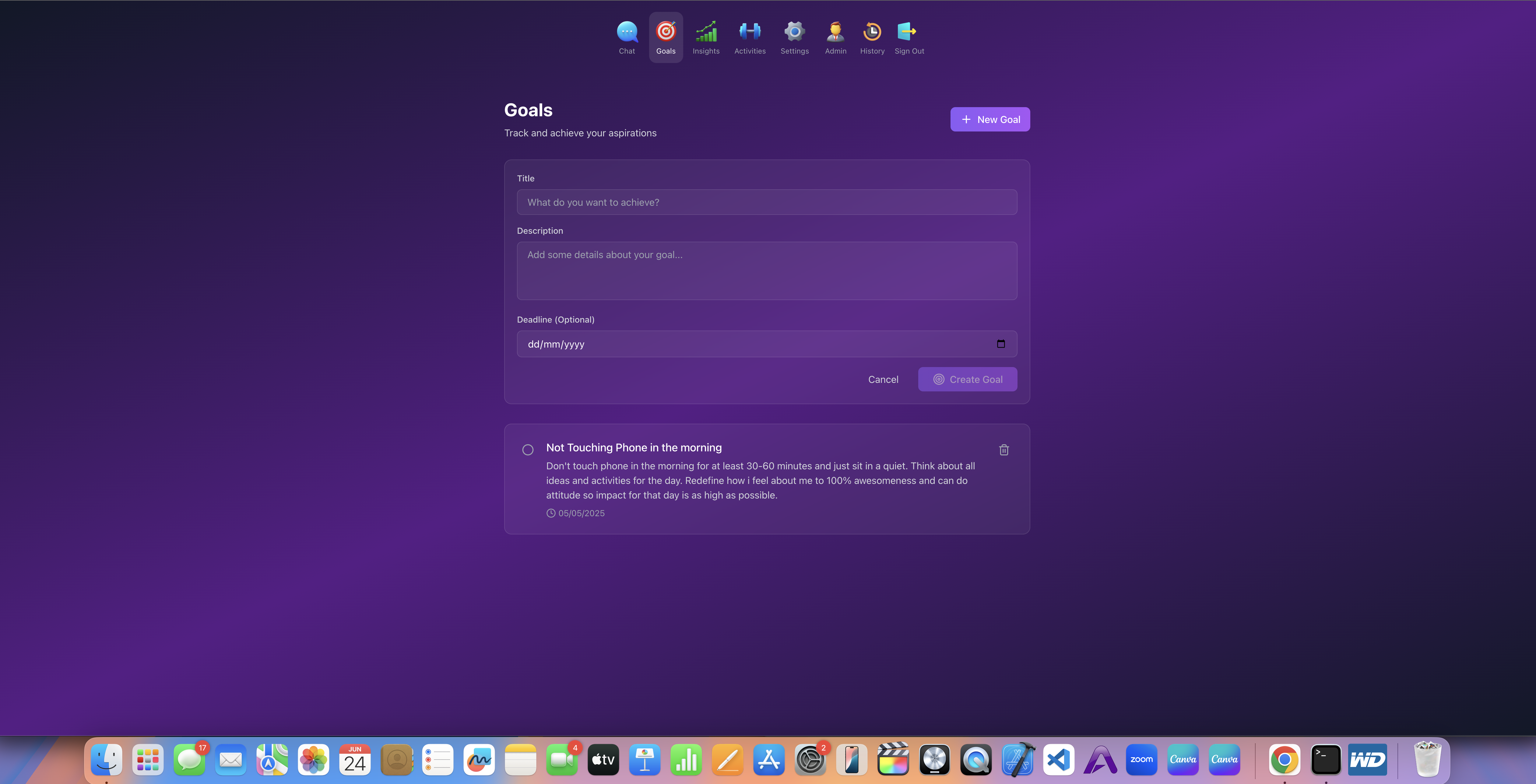 Goal Feature in Clarana along with other productivity features